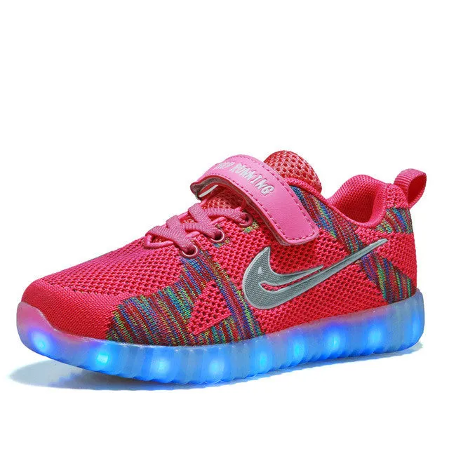 2017 Kids luminous shoes led USB recharge for girls boys children sneakers illuminated 7 colors glowing casual with light