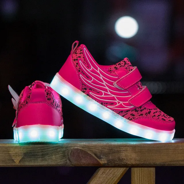 2017 Kids luminous shoes led USB recharge for girls boys children sneakers illuminated 7 colors glowing casual with light