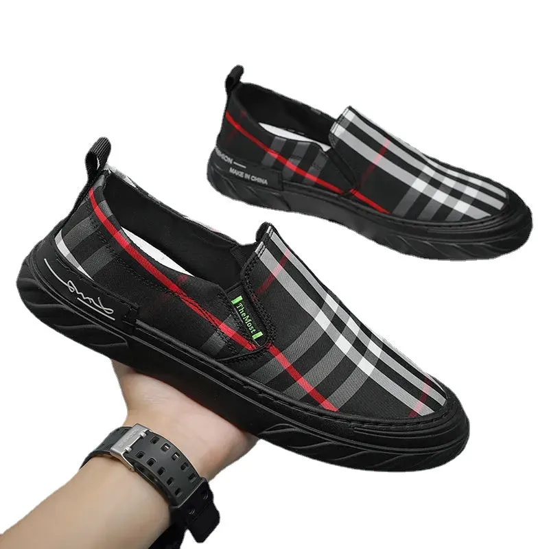 2024 new men's shoes summer breathable canvas shoes lazy shoes one foot ice silk cloth shoes men's casual driving shoes