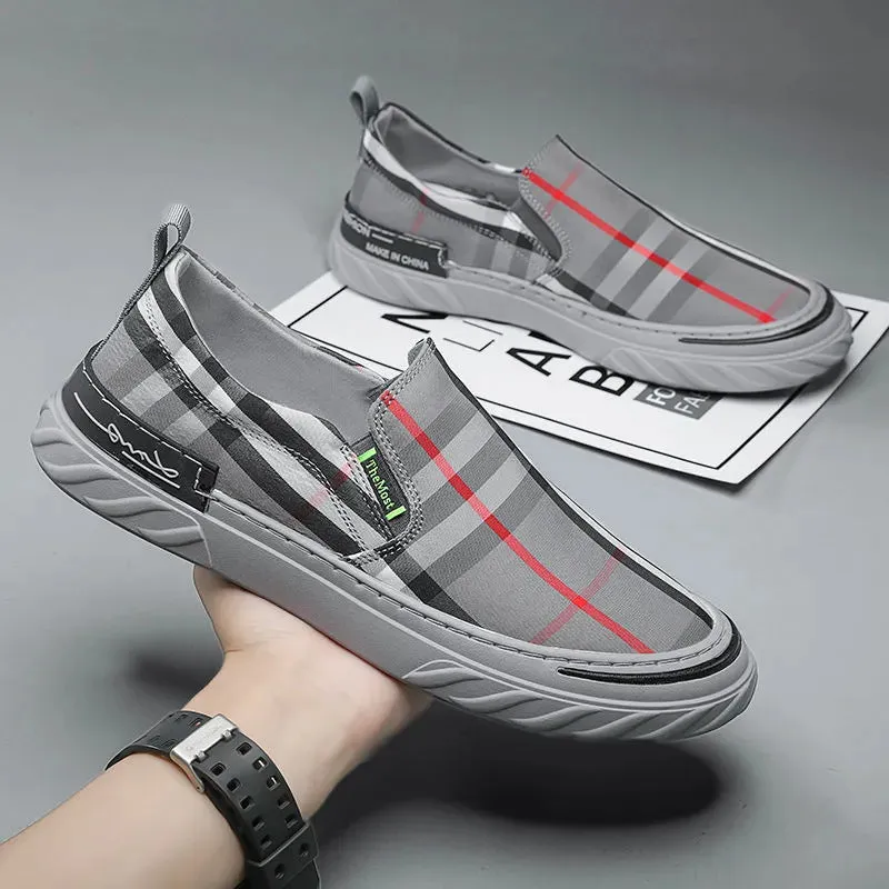 2024 new men's shoes summer breathable canvas shoes lazy shoes one foot ice silk cloth shoes men's casual driving shoes