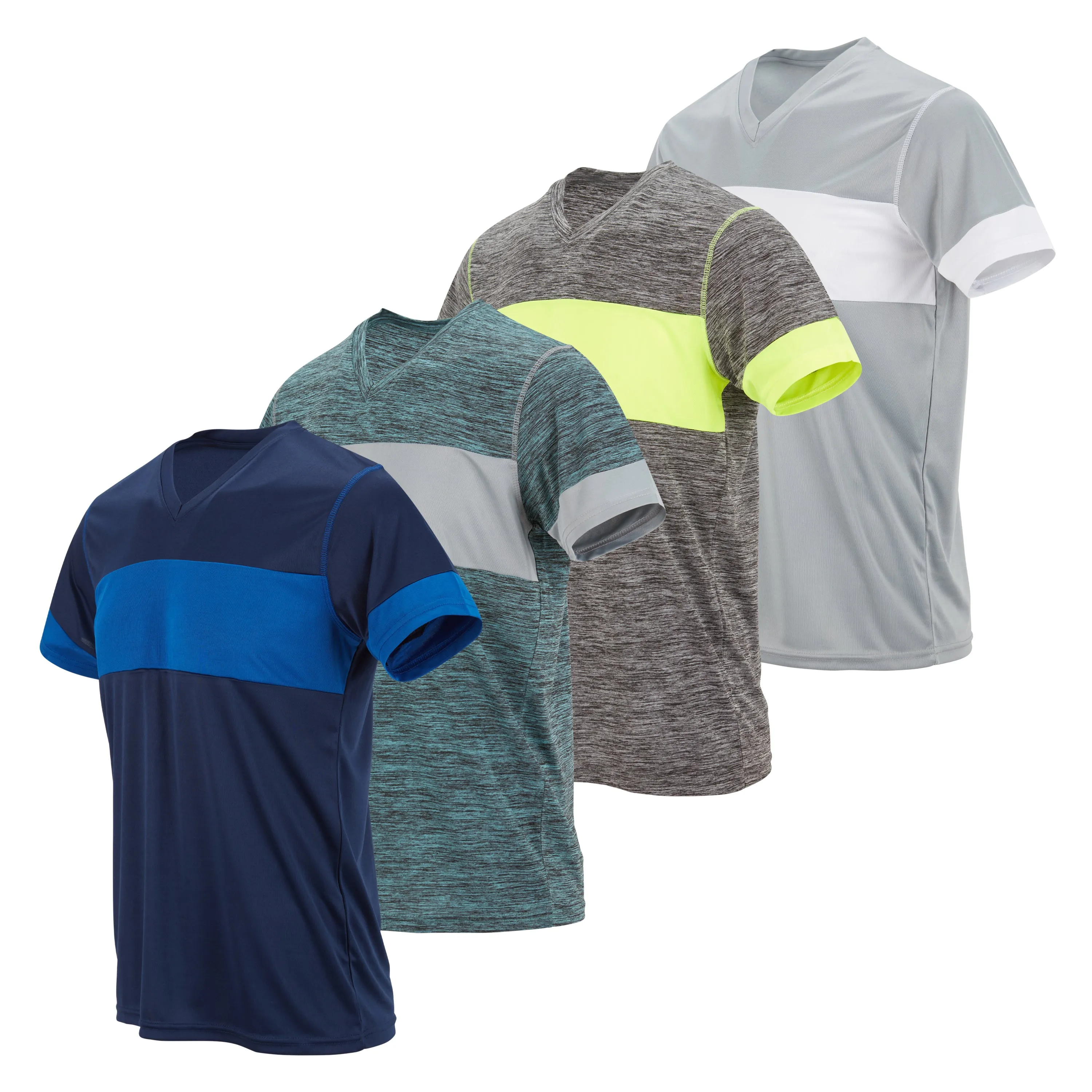 4 Pack: Men's Workout Shirts Dry Fit, Moisture Wicking Active Athletic Shirts, V-Neck Running & Gym Tshirts for Men, Reg & Oversized