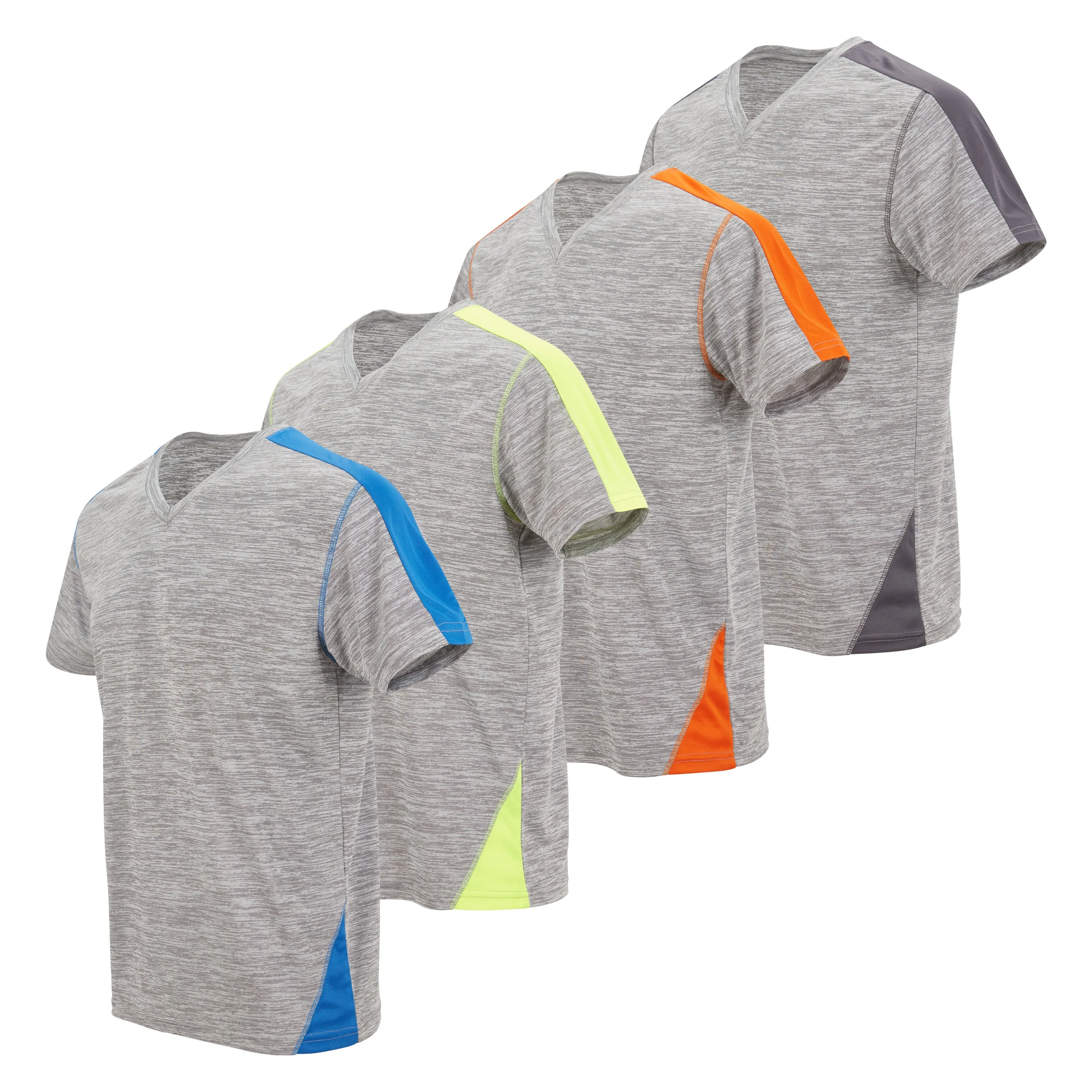 4 Pack: Men's Workout Shirts Dry Fit, Moisture Wicking Active Athletic Shirts, V-Neck Running & Gym Tshirts for Men, Reg & Oversized