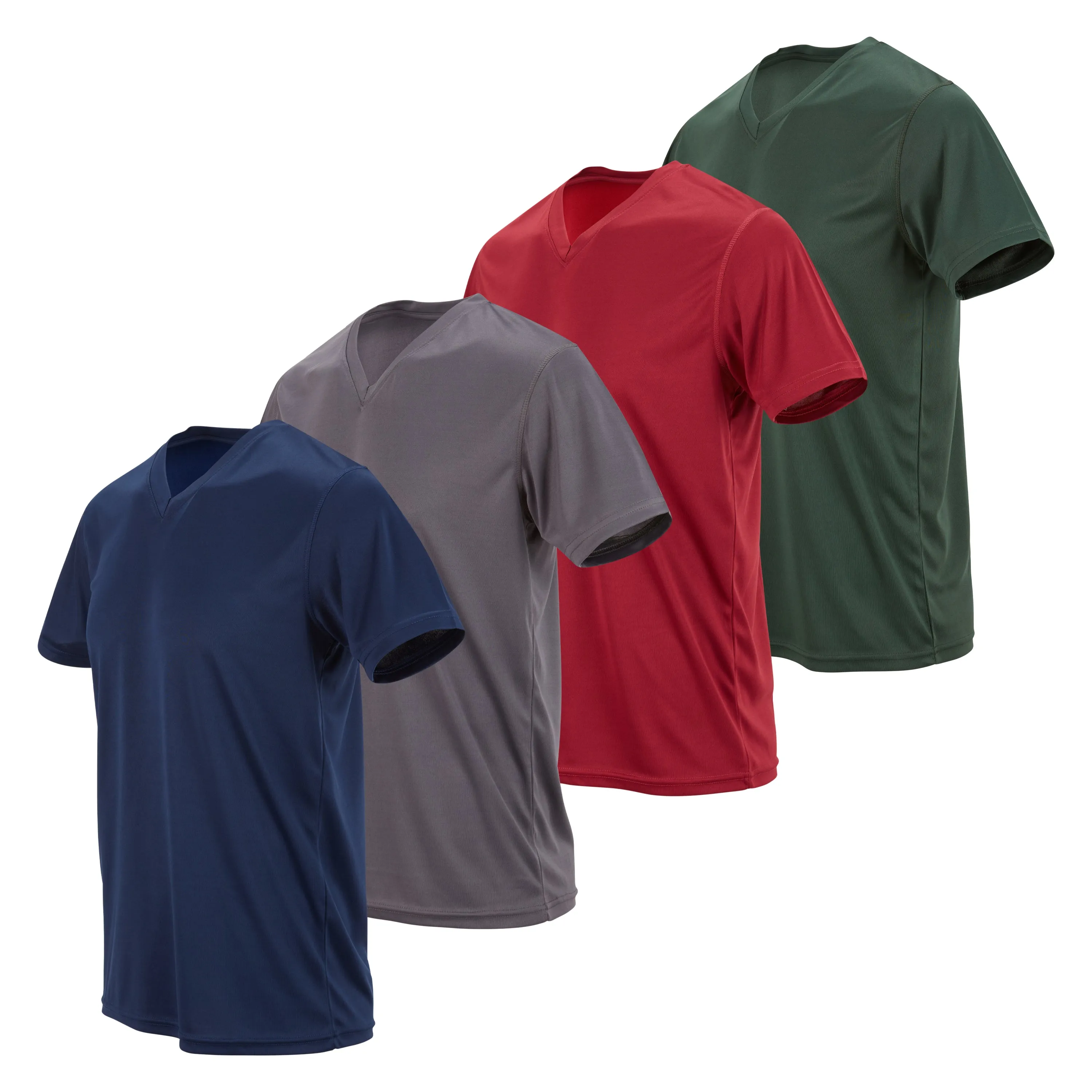 4 Pack: Men's Workout Shirts Dry Fit, Moisture Wicking Active Athletic Shirts, V-Neck Running & Gym Tshirts for Men, Reg & Oversized