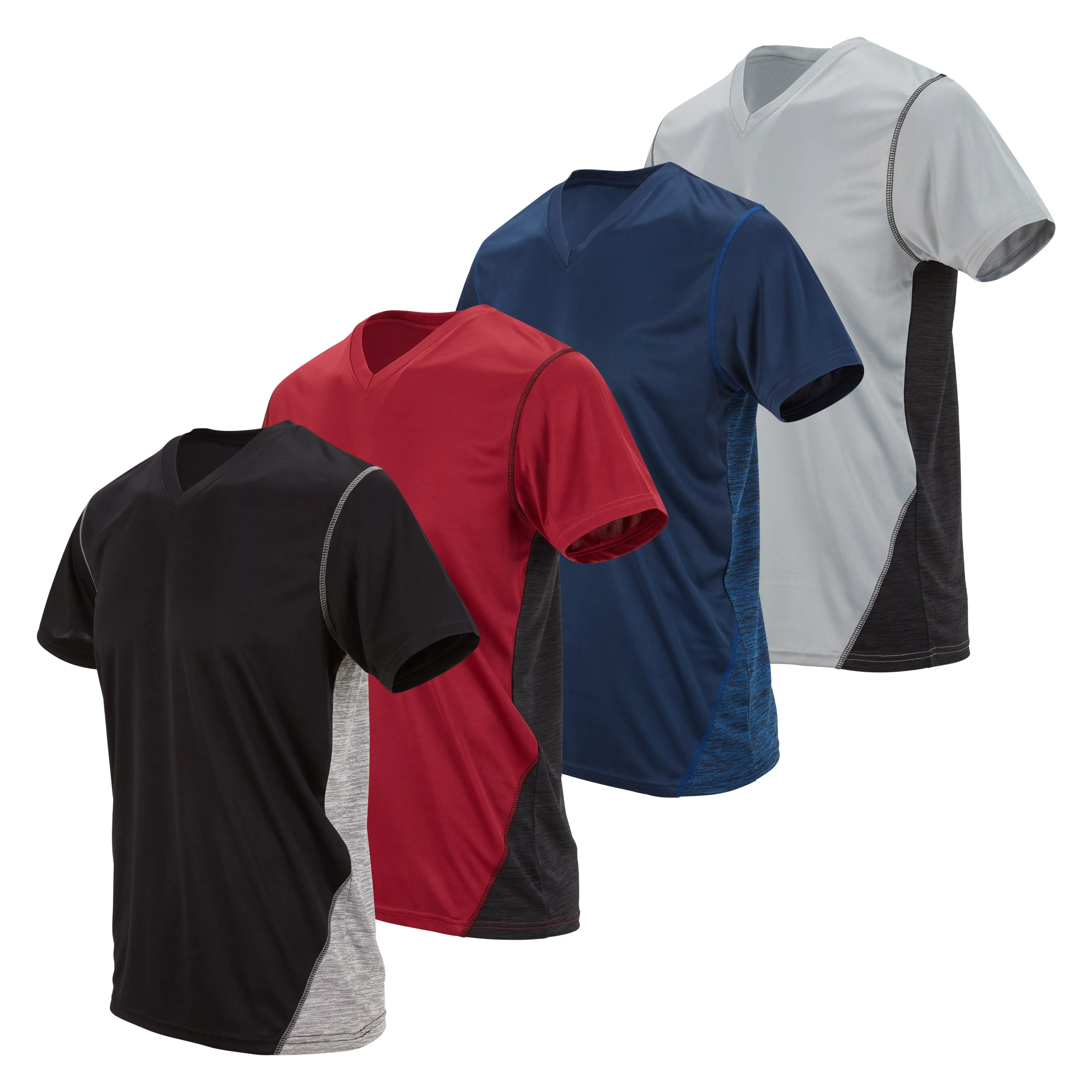 4 Pack: Men's Workout Shirts Dry Fit, Moisture Wicking Active Athletic Shirts, V-Neck Running & Gym Tshirts for Men, Reg & Oversized