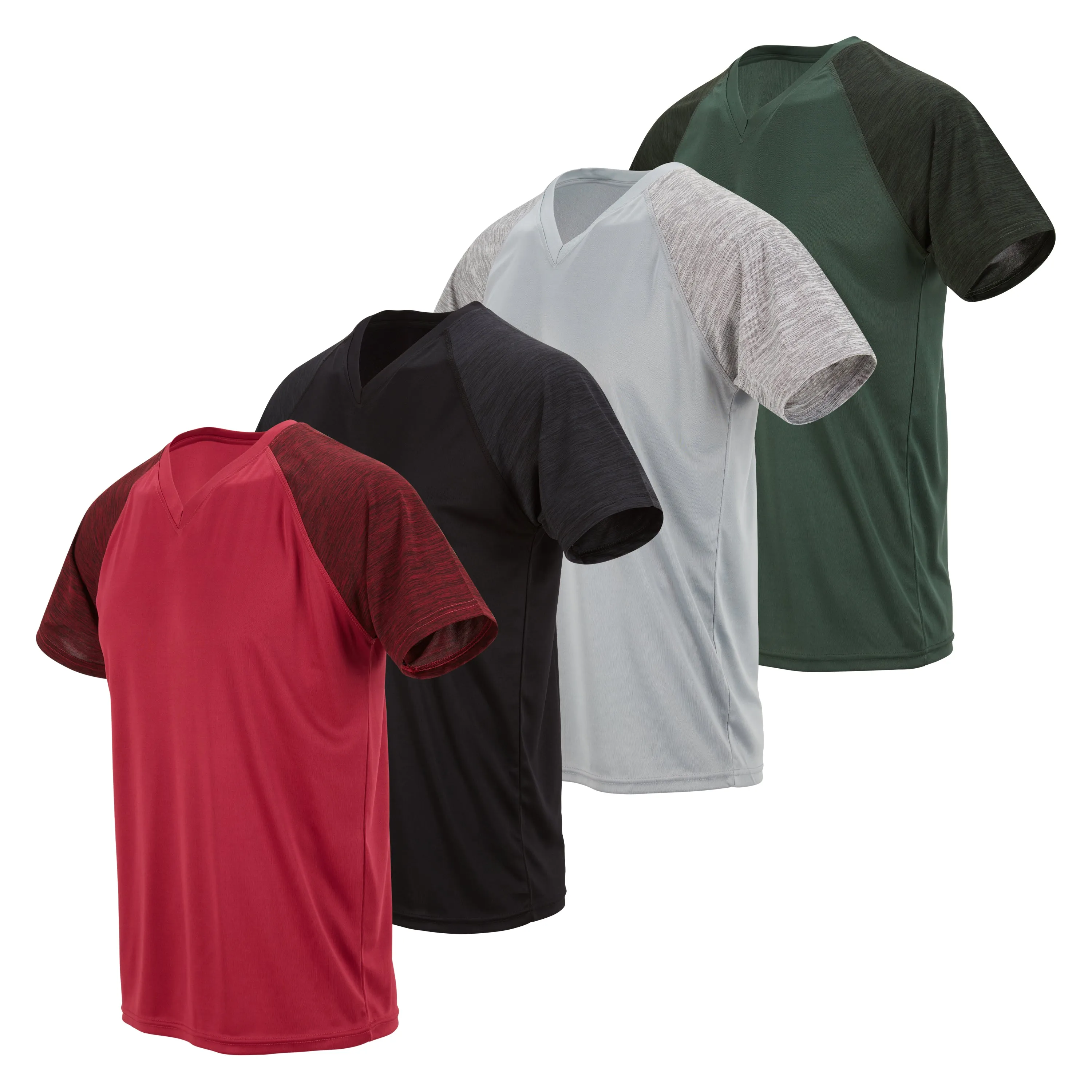 4 Pack: Men's Workout Shirts Dry Fit, Moisture Wicking Active Athletic Shirts, V-Neck Running & Gym Tshirts for Men, Reg & Oversized