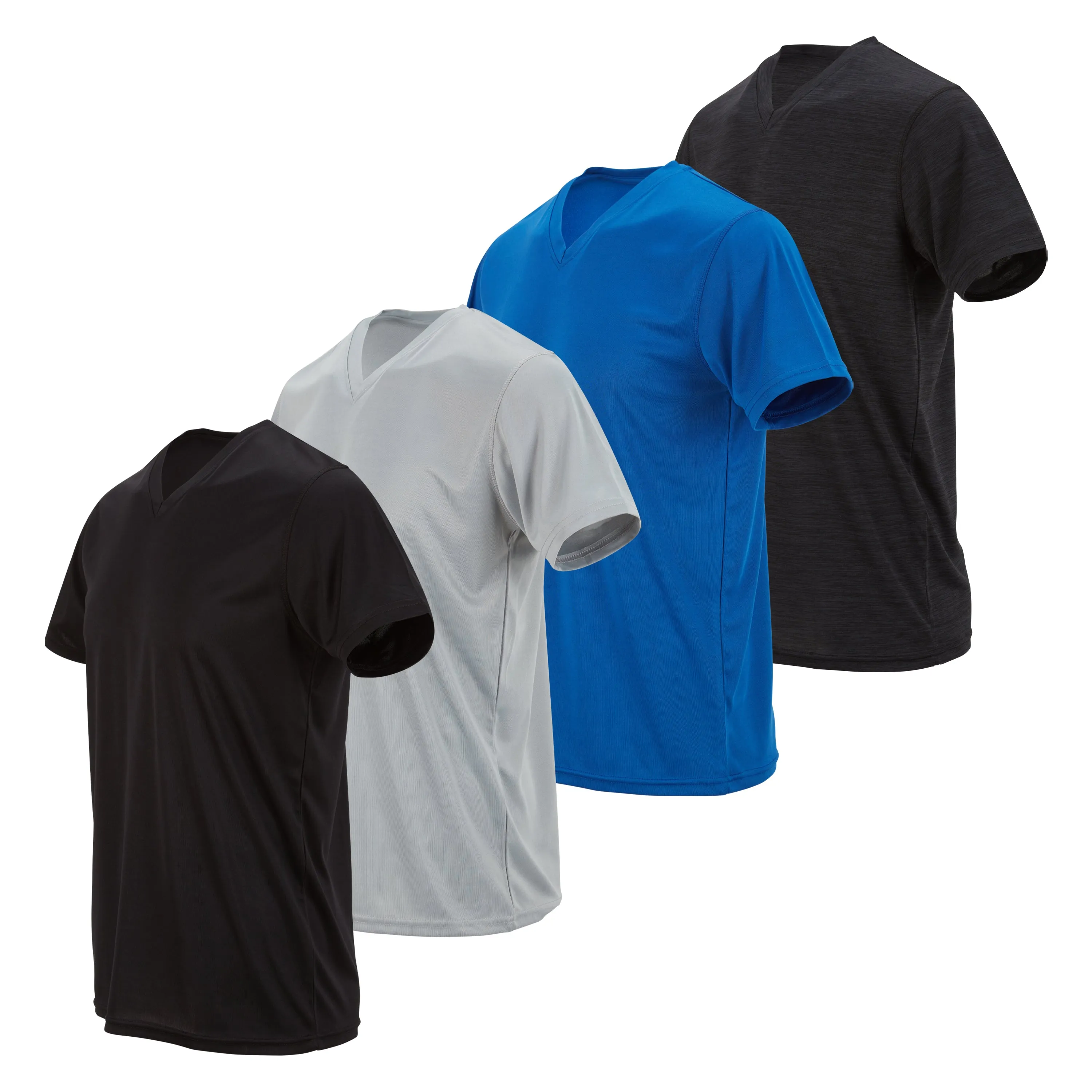 4 Pack: Men's Workout Shirts Dry Fit, Moisture Wicking Active Athletic Shirts, V-Neck Running & Gym Tshirts for Men, Reg & Oversized