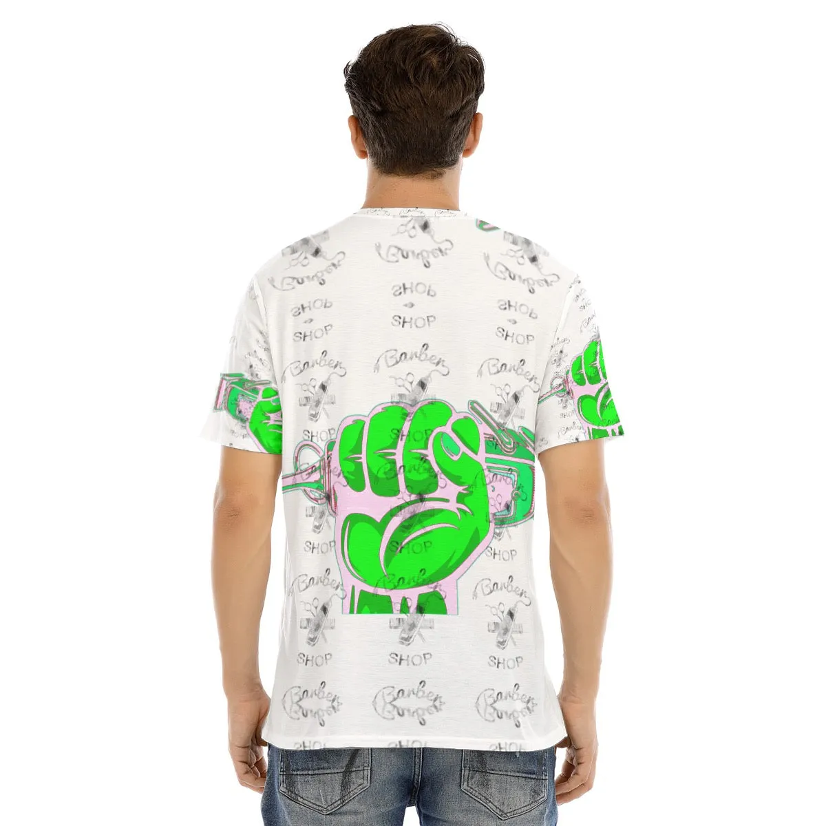 All-Over Print Men's Short Sleeve T-shirt With Button Closure theme barber5