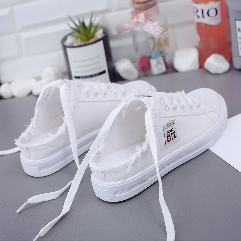 Amozae- BRKWLYZ Hot New 2024 Spring Summer Women Canvas Shoes Flat Sneakers Women Casual Shoes Low Upper Lace Up White Shoes 35-41