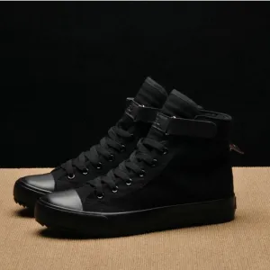 Amozae- Fashion New Men Light Breathable Canvas Casual All Black white  Red High top Solid Color Sneakers Shoes flats HH-90