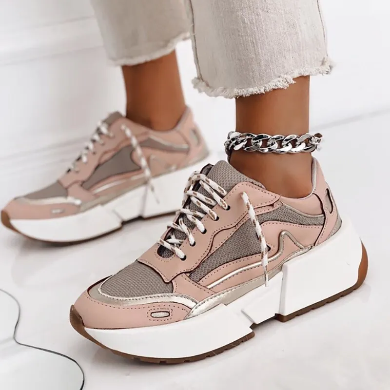 Amozae-Leopard Women Stylish Sneakers Platform Increas Flats Winter Ladies Casual Sneakers Color Matching  Lace Up Female Sport Shoes