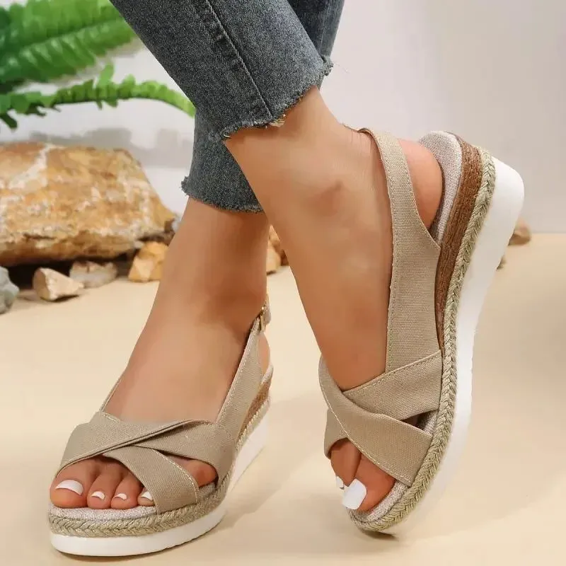 Amozae-Wedge Sandals Women Summer 2024 Fashion Peep Toe Platform Gladiator Shoe for Woman Light Non Slip Beach Sandals Sandalias Mujer