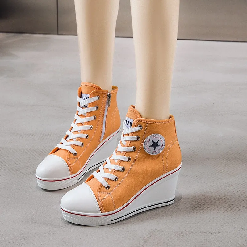 Amozae- Women Classic Wedges Shoes High Top Pumps Women Casual Shoes Female Height Increasing Platform Women Canvas Shoes