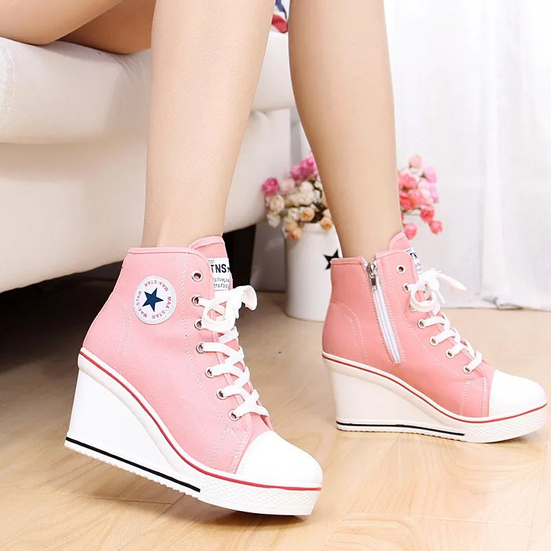 Amozae- Women Classic Wedges Shoes High Top Pumps Women Casual Shoes Female Height Increasing Platform Women Canvas Shoes