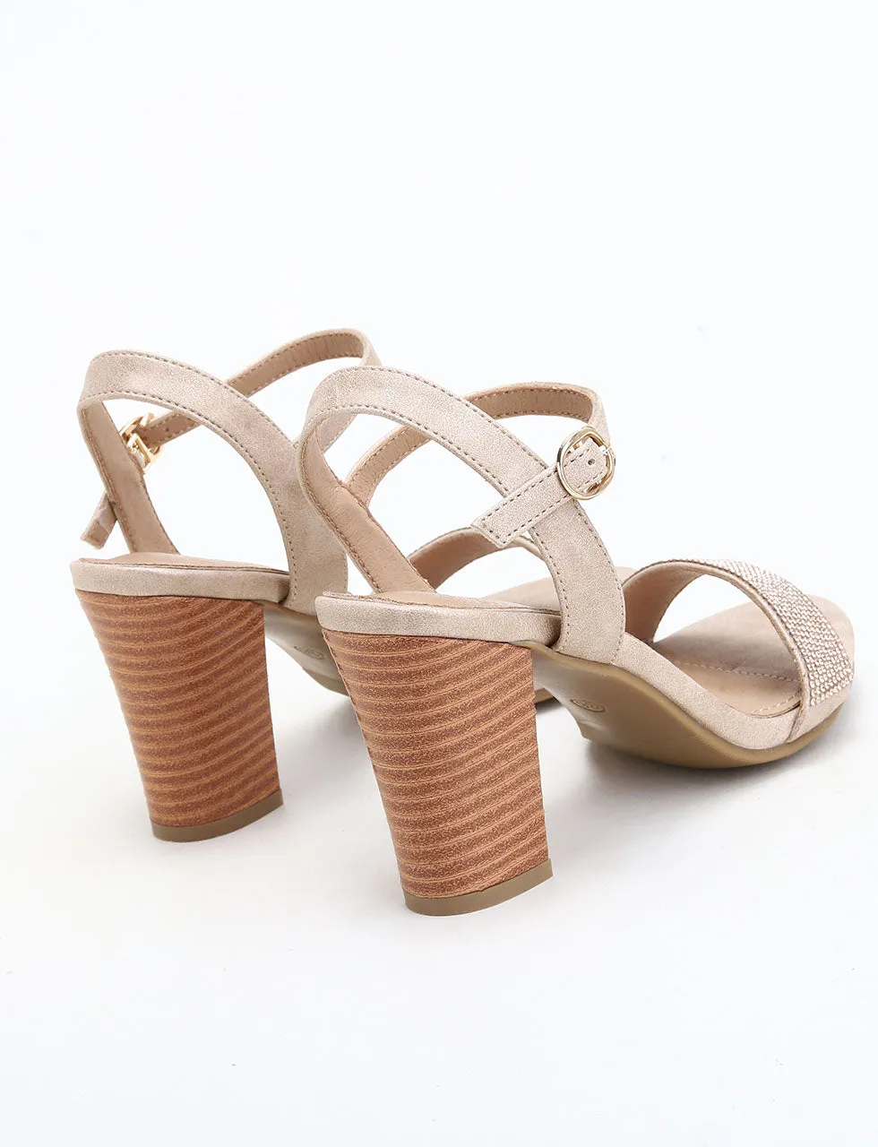 Apricot Hollow Out One Strapless Chunky Heel Sandals With Diamonds For Women