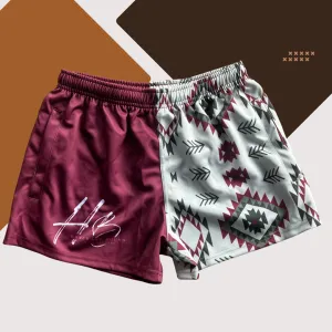 Aztec Maroon - Footy Shorts