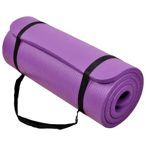 BalanceFrom Fitness GoCloud 1" Extra Thick Exercise Mat w/Carrying Strap, Purple