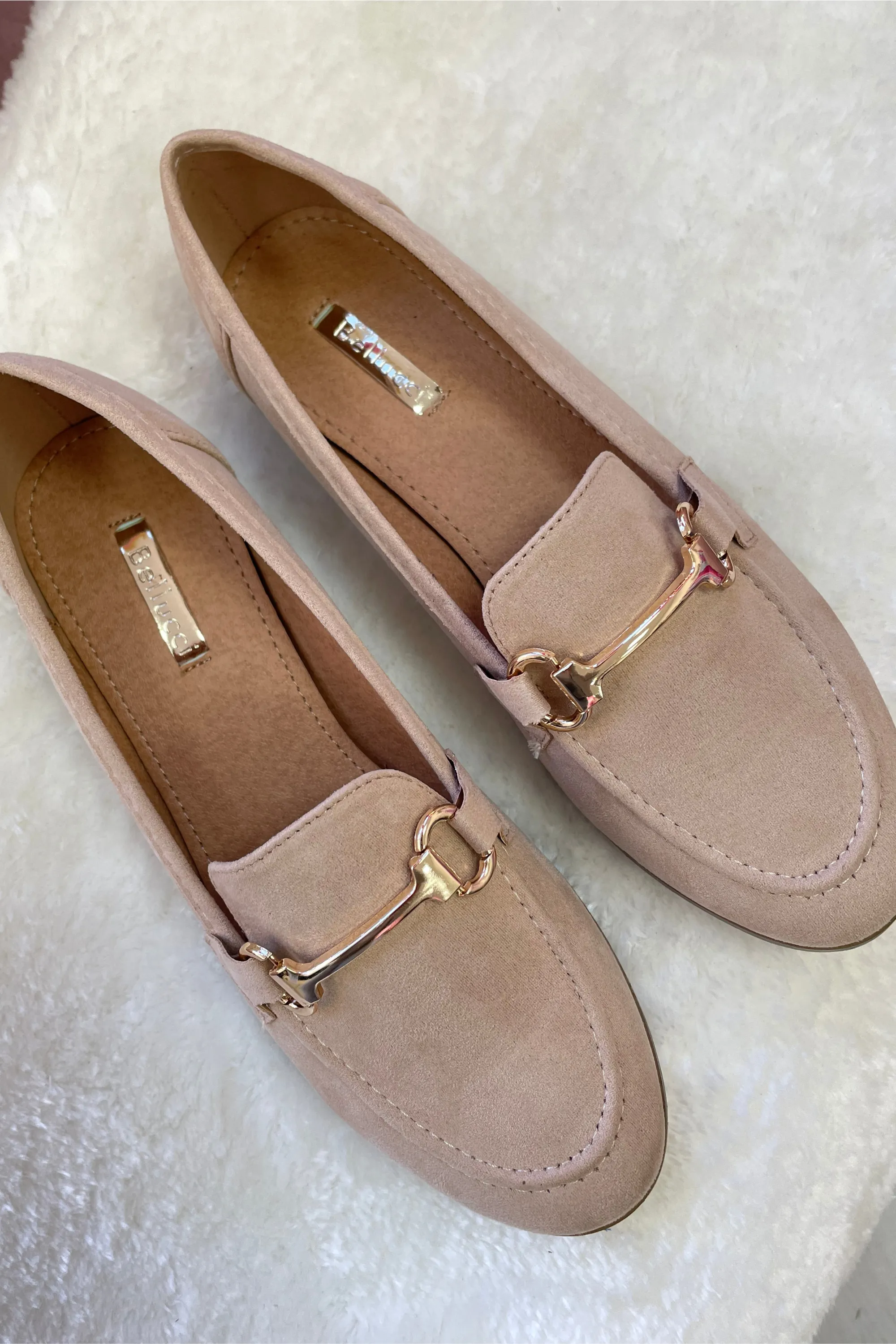 Beige Buckle Loafers