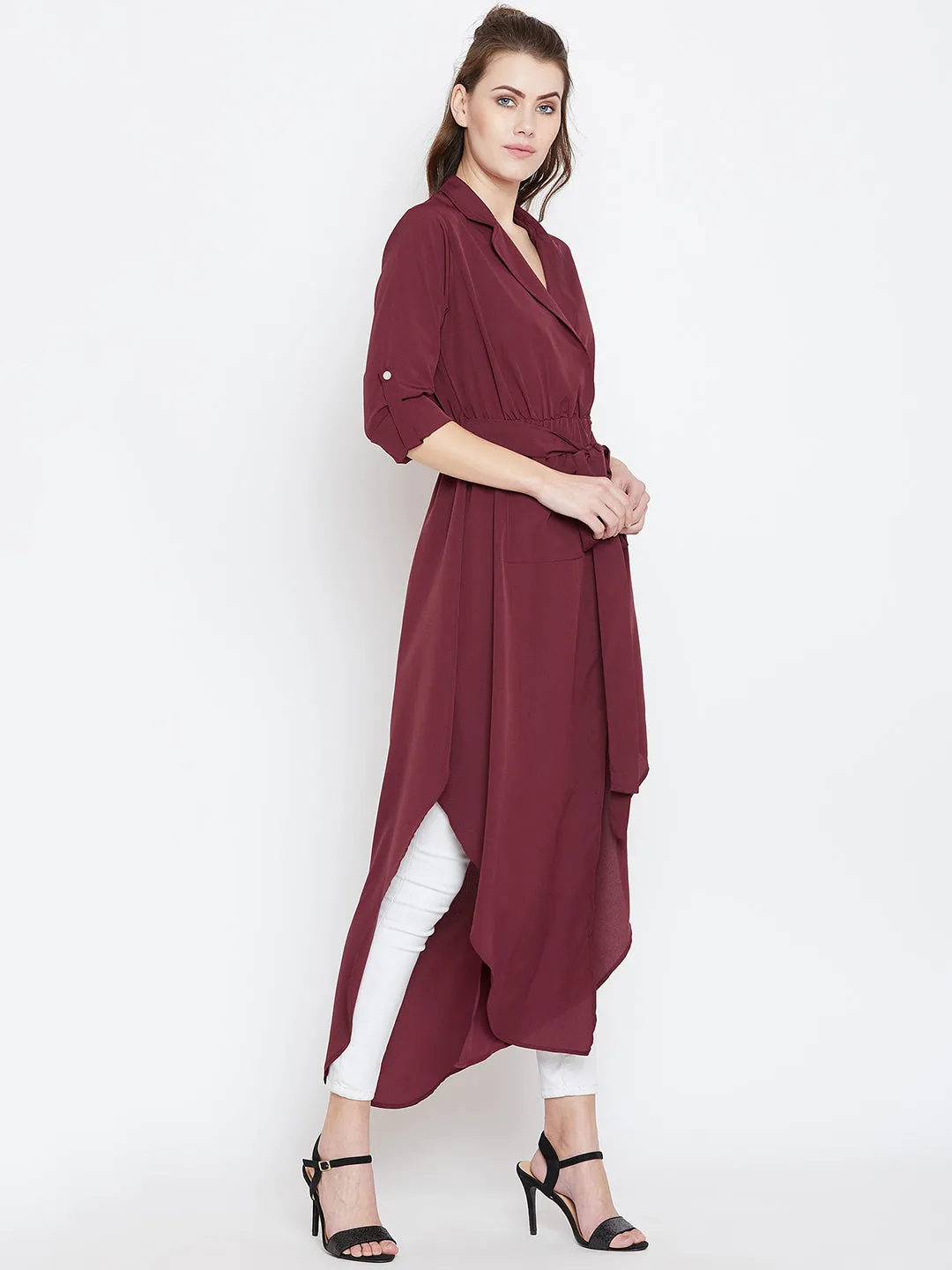 Berrylush Women Maroon Solid Maxi Top