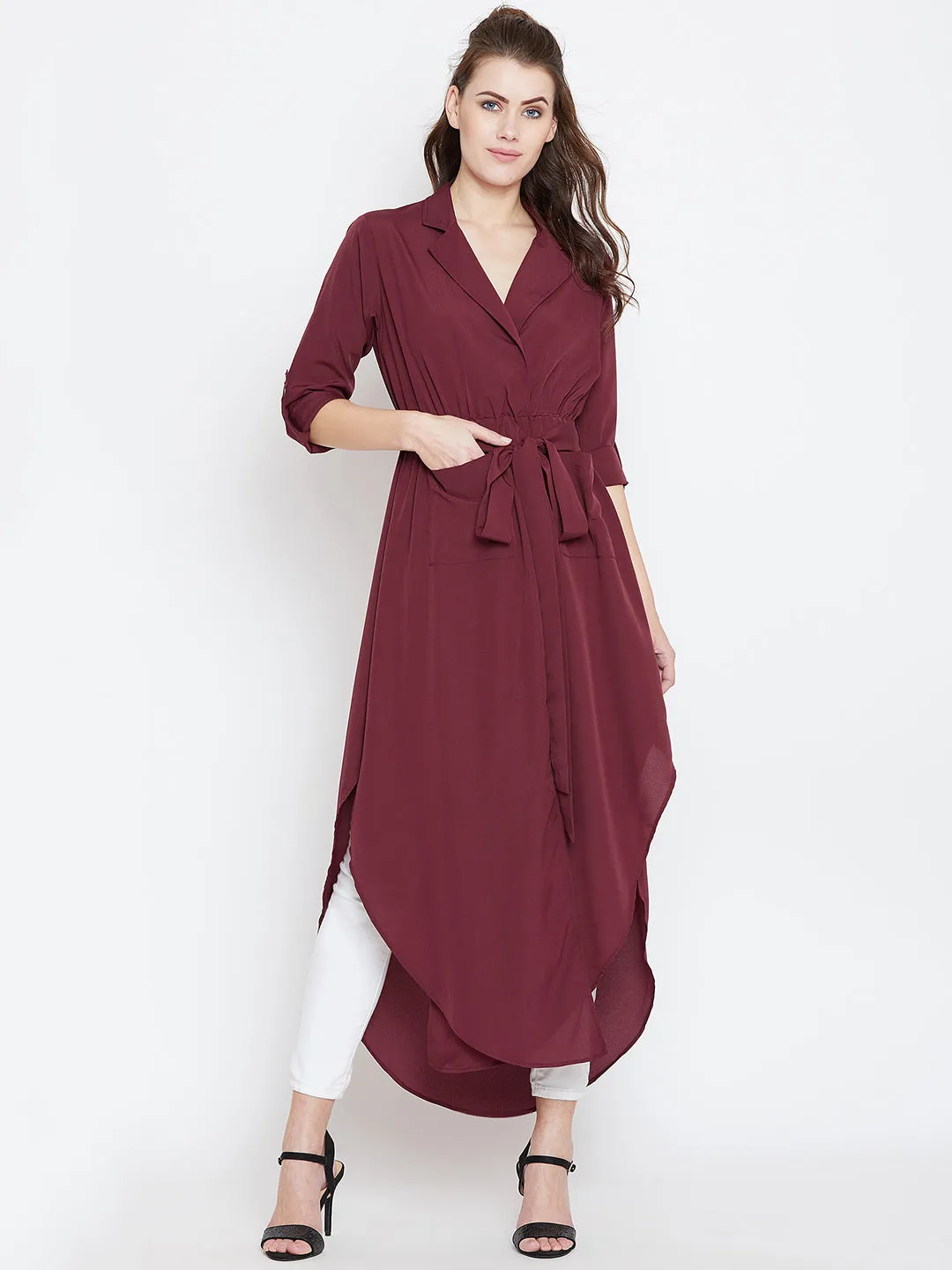 Berrylush Women Maroon Solid Maxi Top