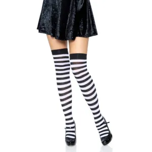 Black & White Stripe Thigh Highs