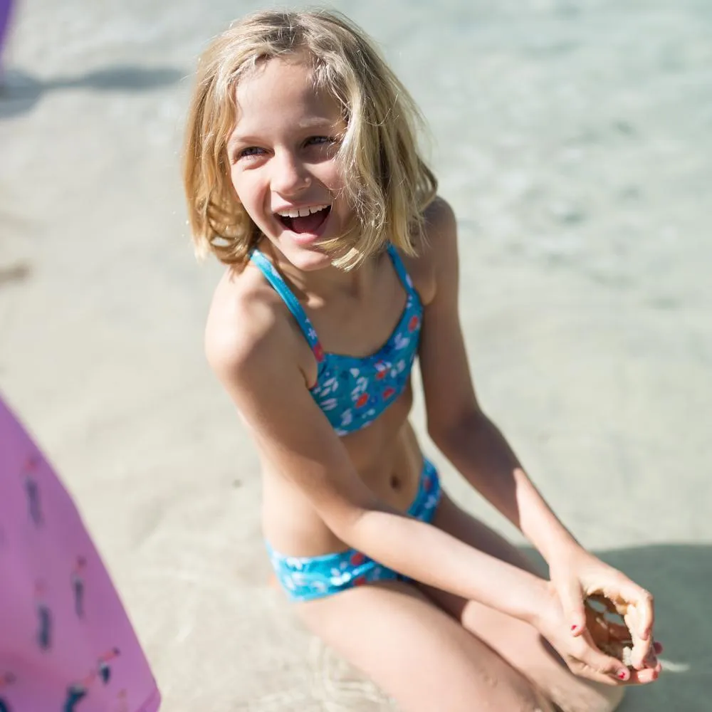 Blue Floral Bikini Top