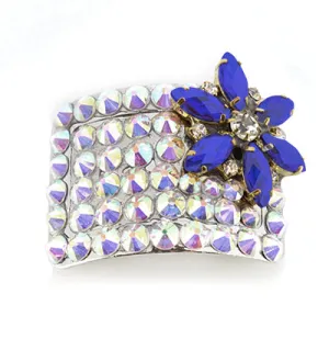 Blue Flower with AB Irish Dance Jig Shoe Buckles - Crystal Rhinestone buckles for Irish Dance Hard Shoes