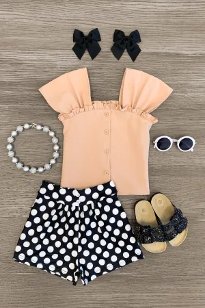 Blush Pink & Black Polka Dot Short Set