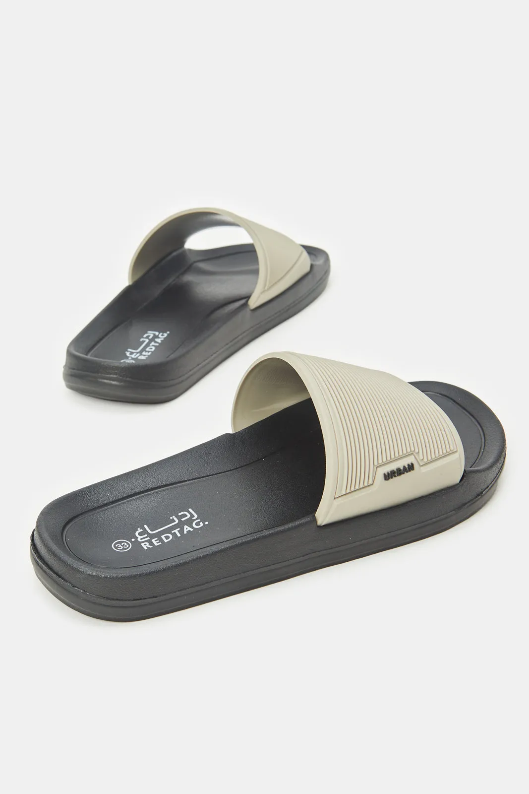 Boys Taupe Ribbed Texture Slide