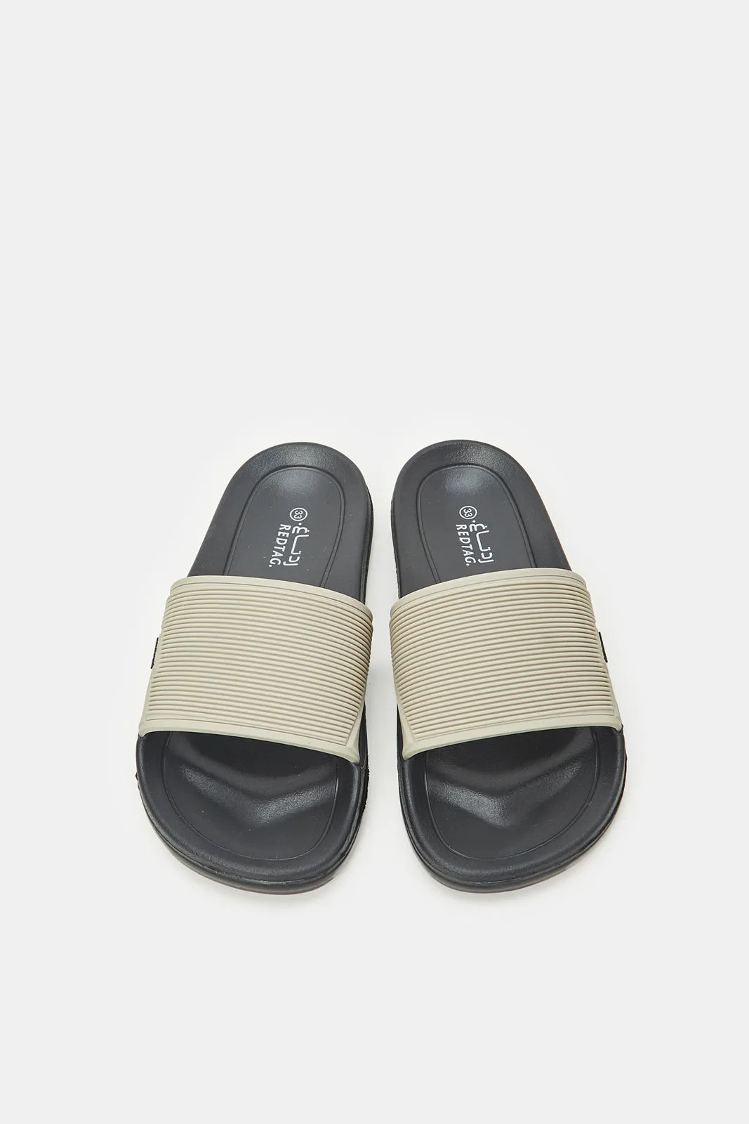 Boys Taupe Ribbed Texture Slide