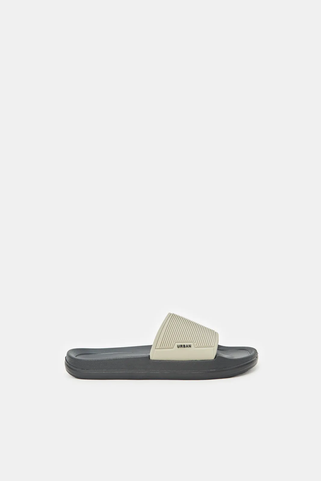 Boys Taupe Ribbed Texture Slide