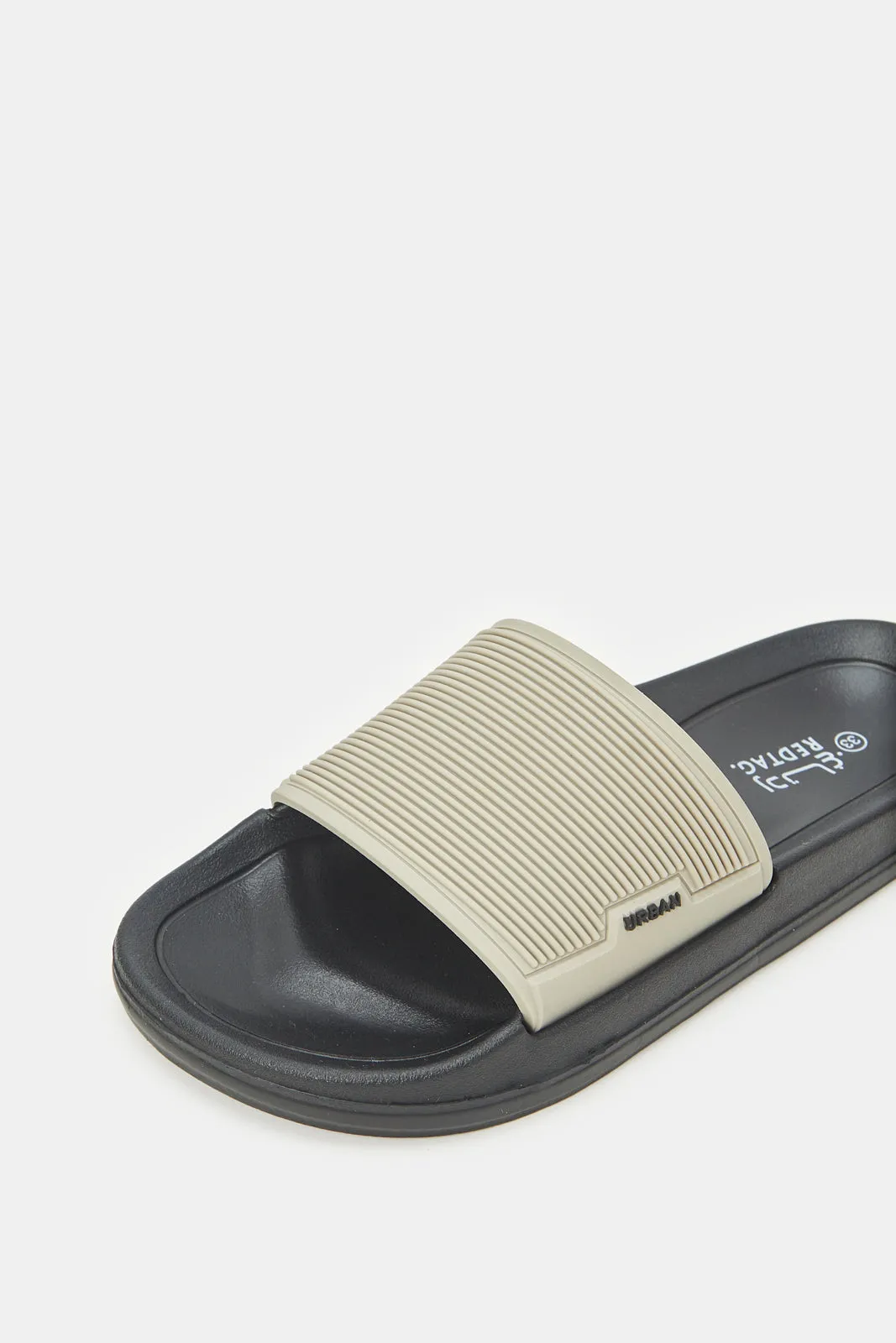 Boys Taupe Ribbed Texture Slide