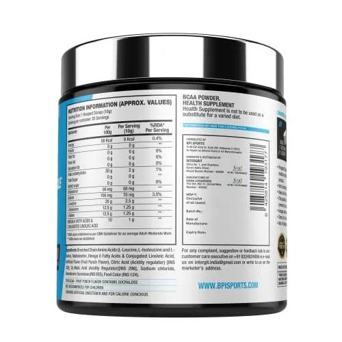 BPI Sports Best BCAA - BCAA Powder - Branched Chain Amino Acids - Muscle Recovery - Muscle Protein Synthesis - Lean Muscle - Improved Performance - Hydration - Fruit Punch - 30 Servings - 300 gram.