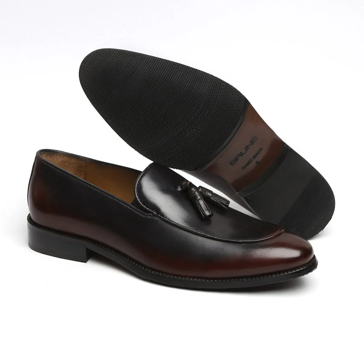 Brown-Black Brush Off Leather Tassel Formal Shoes