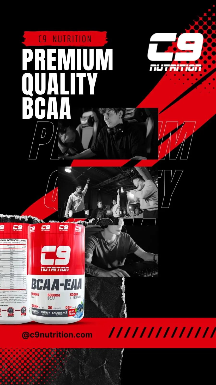 C9 Nutrition BCAA   EAA Powder | Sugar Free Powerful Intra Workout | Muscle Recovery Drink with 5000mg BCAA, 9000mg EAA, 500 mg L-Arginine | Amino Acid Supplements (30 Servings) (Blue Berry)