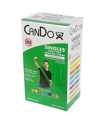 CanDo Latex Free Exercise Band - box of 30, 5' length - Green - medium