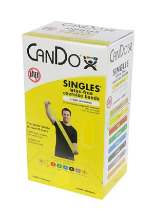 CanDo Latex Free Exercise Band - box of 30, 5' length - Yellow - x-light