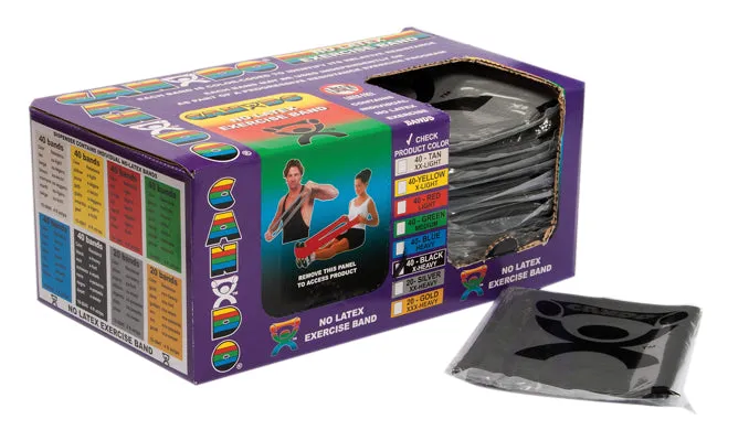 CanDo Latex Free Exercise Band - box of 40, 4' length - Black - x-heavy