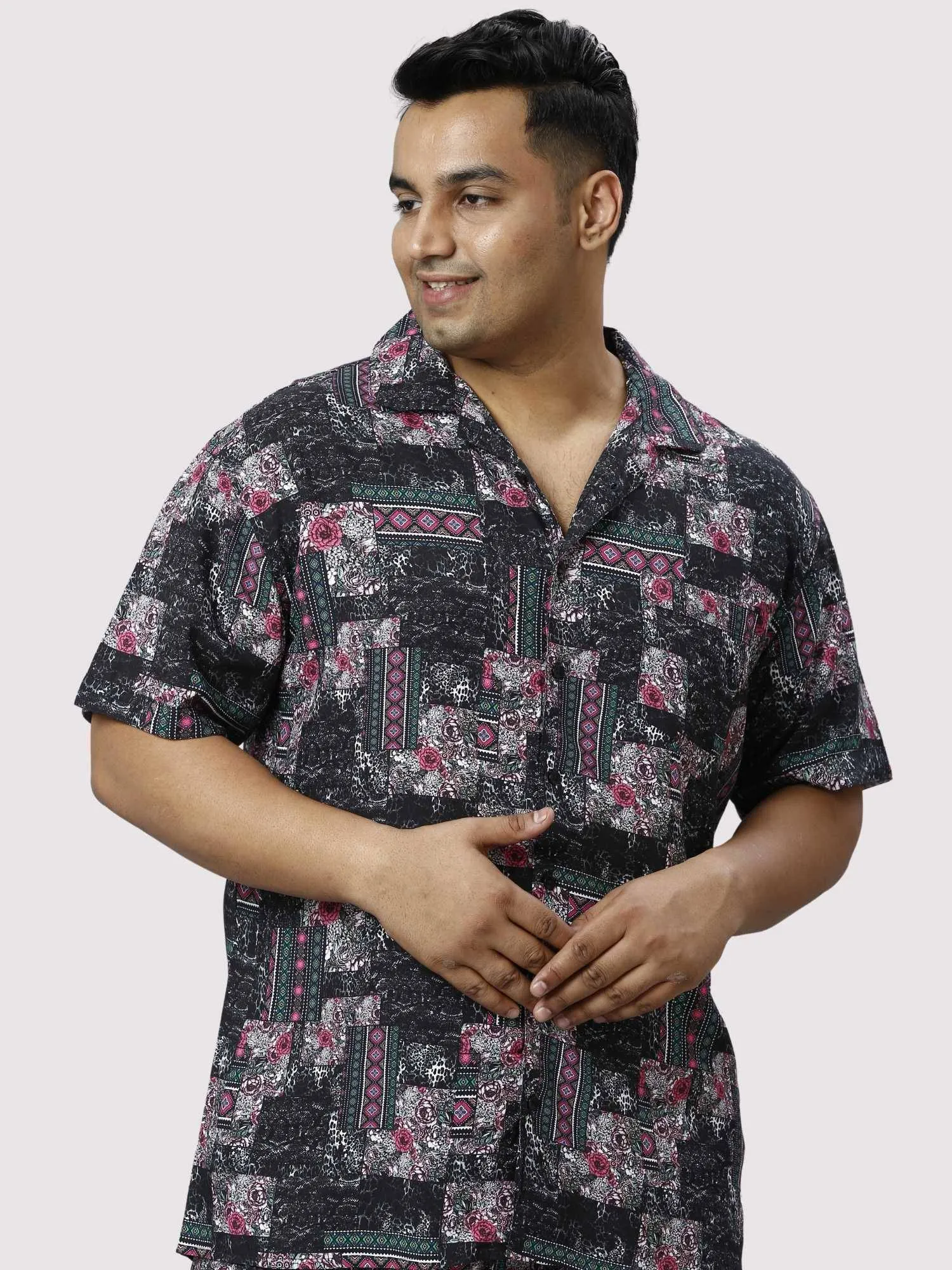 Carbon Pattern Digital Printed Half Co-ords Set Men's Plus Size