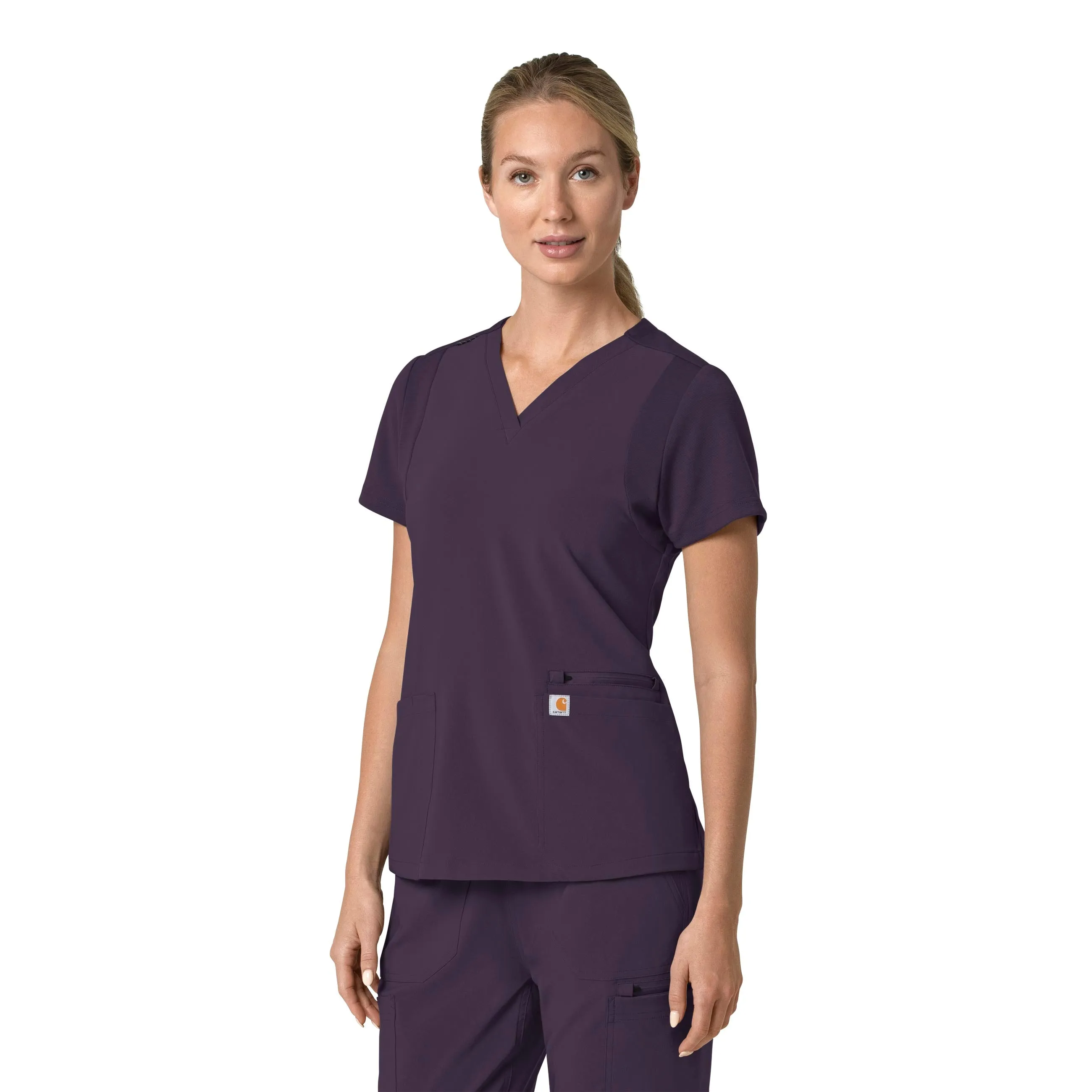 Carhartt Force Cross-Flex Women's Flex Panel V-Neck Scrub Top - Black Plum