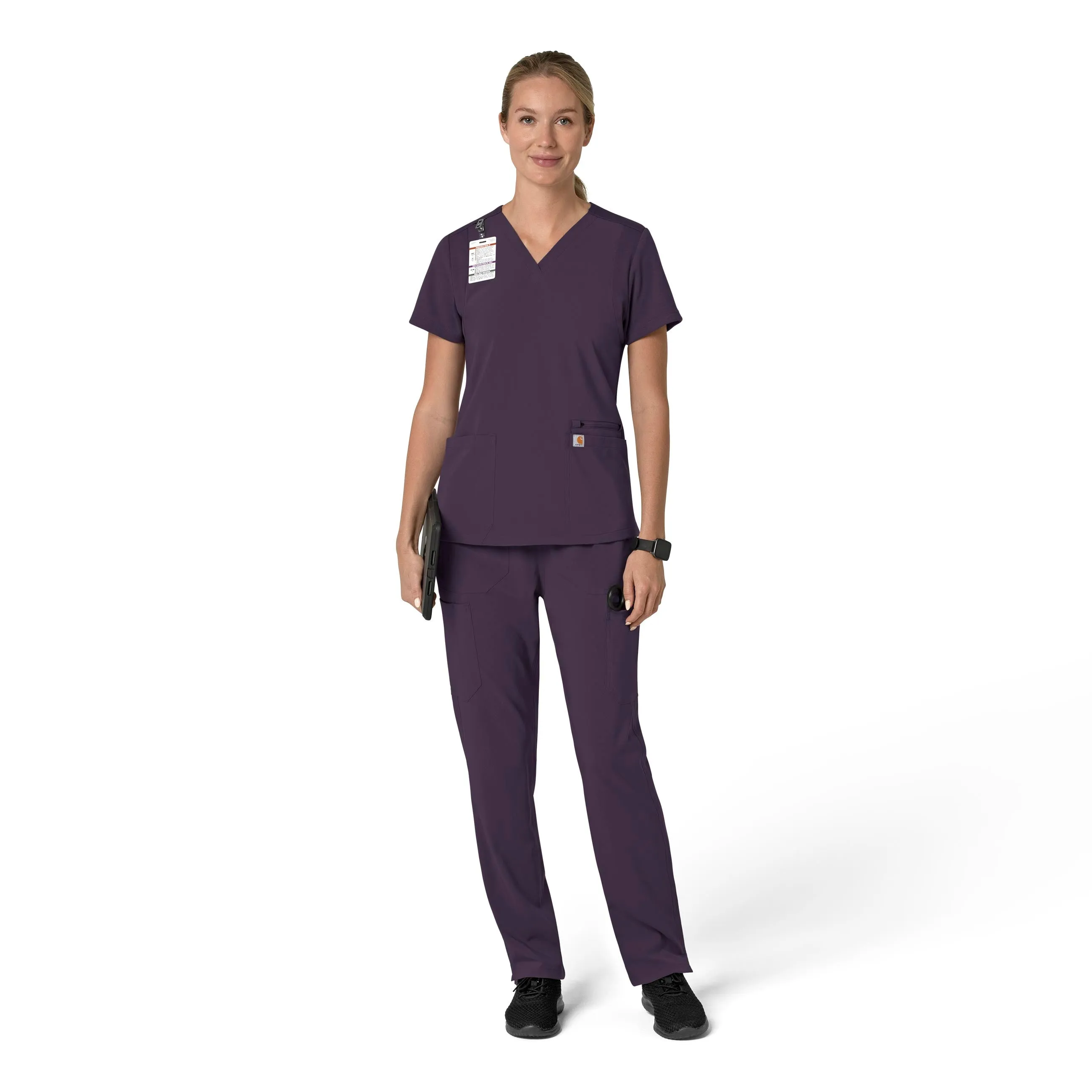 Carhartt Force Cross-Flex Women's Flex Panel V-Neck Scrub Top - Black Plum