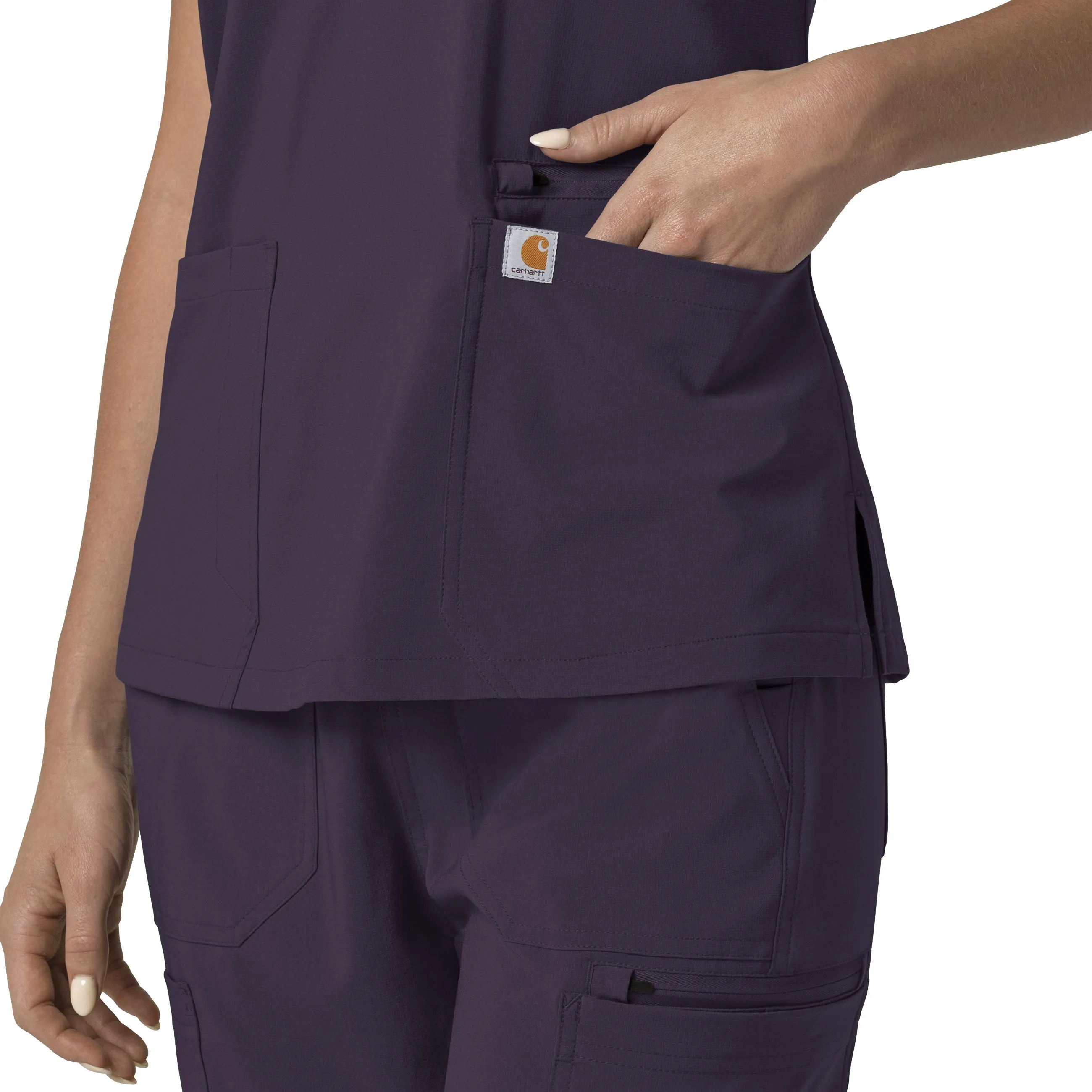 Carhartt Force Cross-Flex Women's Flex Panel V-Neck Scrub Top - Black Plum