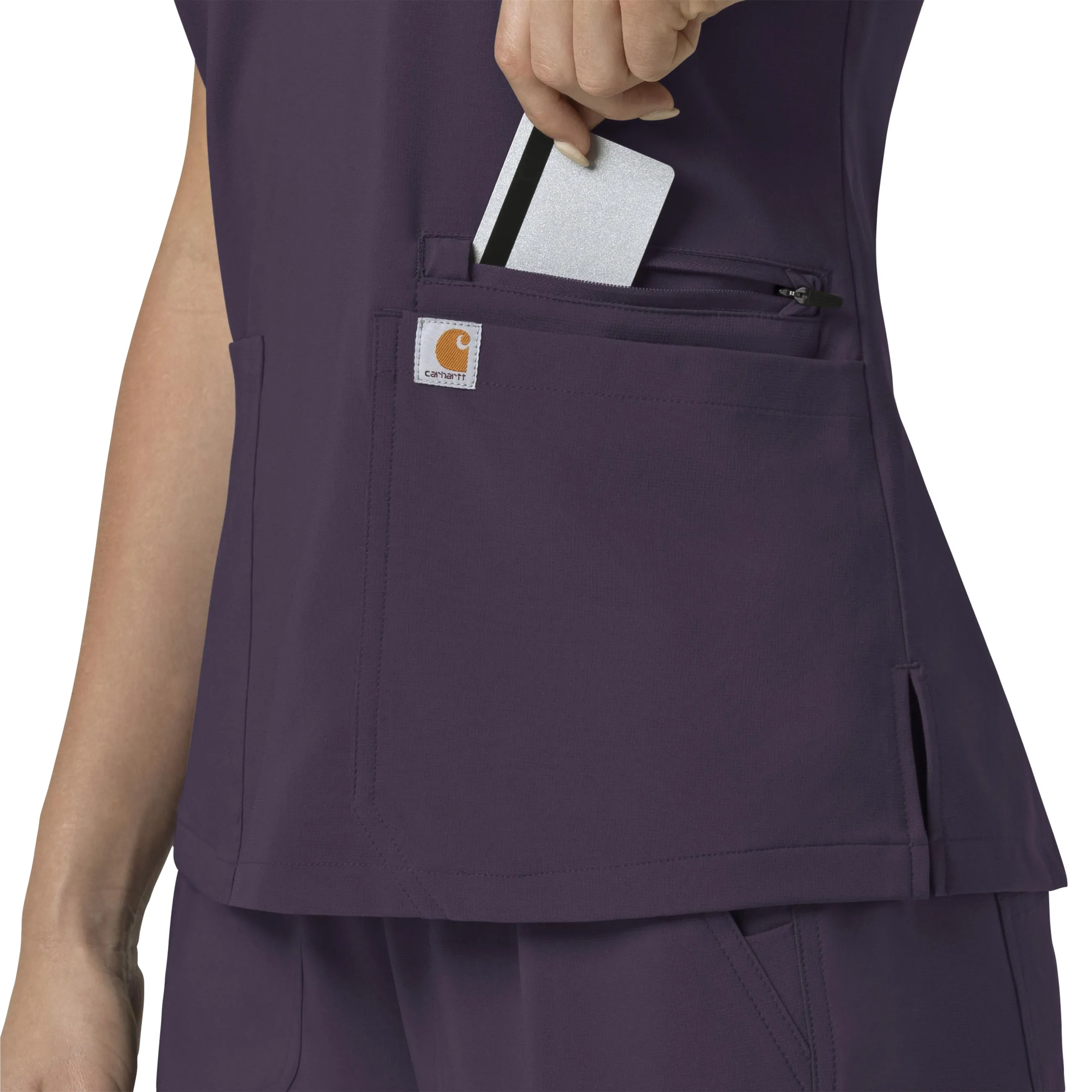 Carhartt Force Cross-Flex Women's Flex Panel V-Neck Scrub Top - Black Plum