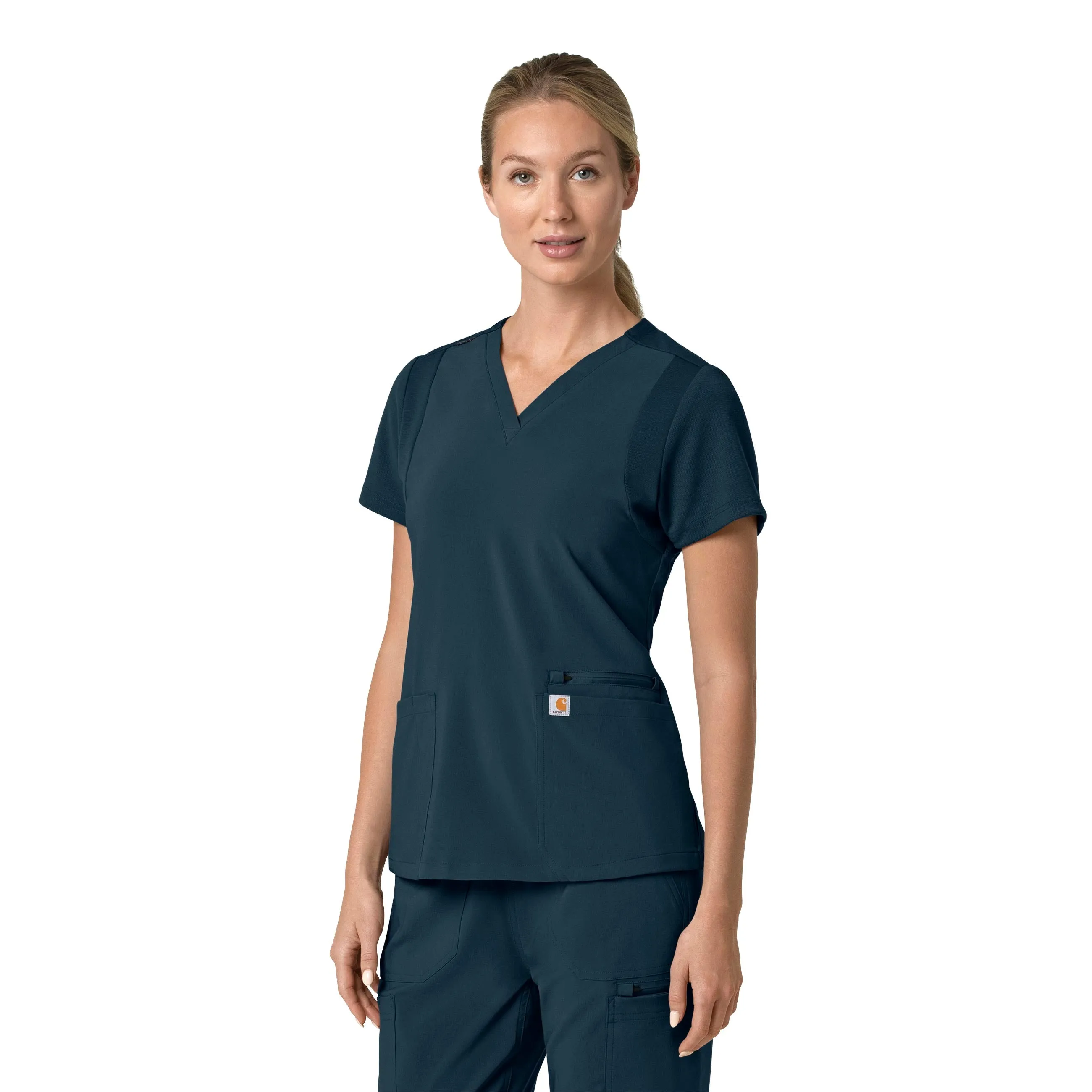 Carhartt Force Cross-Flex Women's Flex Panel V-Neck Scrub Top - Navy