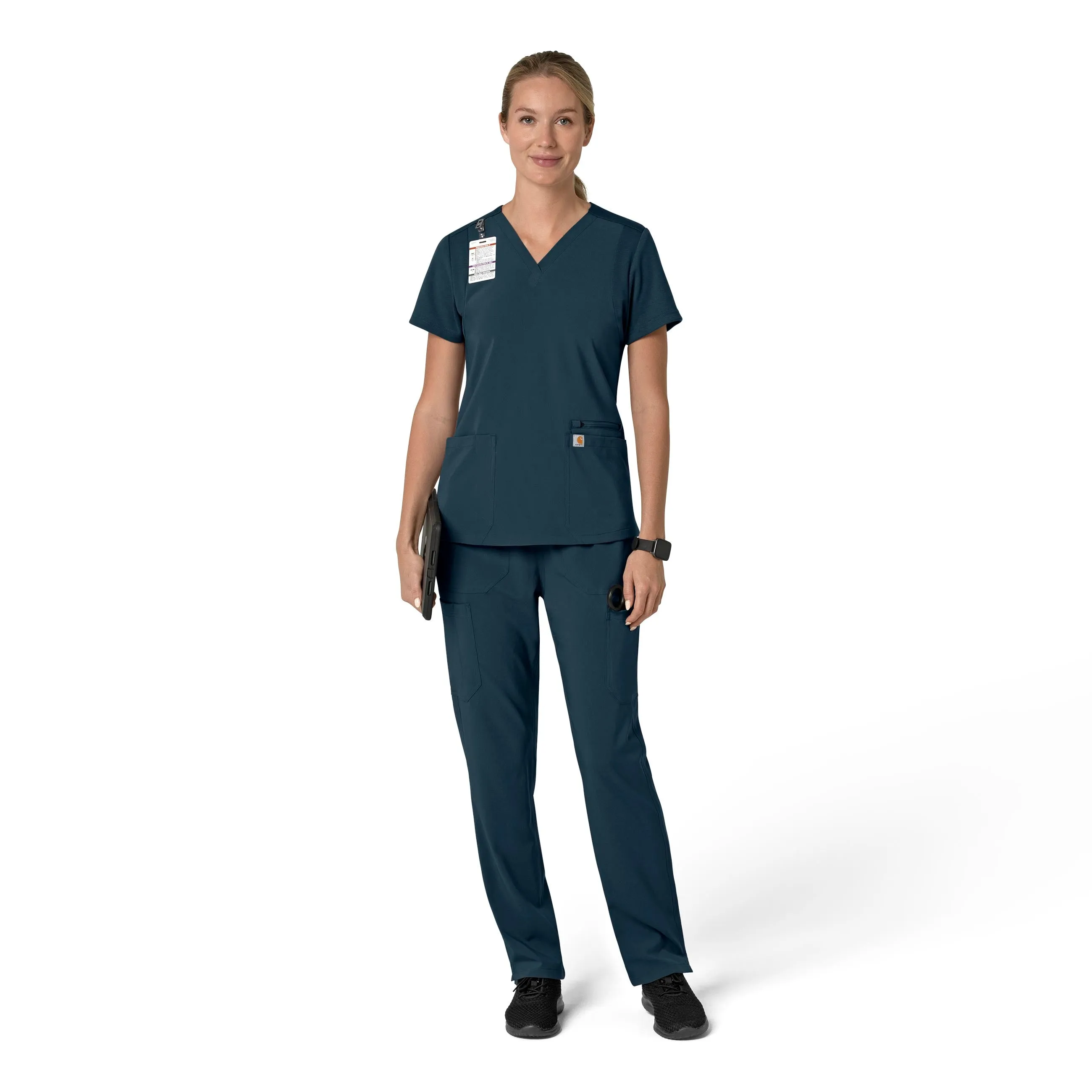 Carhartt Force Cross-Flex Women's Flex Panel V-Neck Scrub Top - Navy