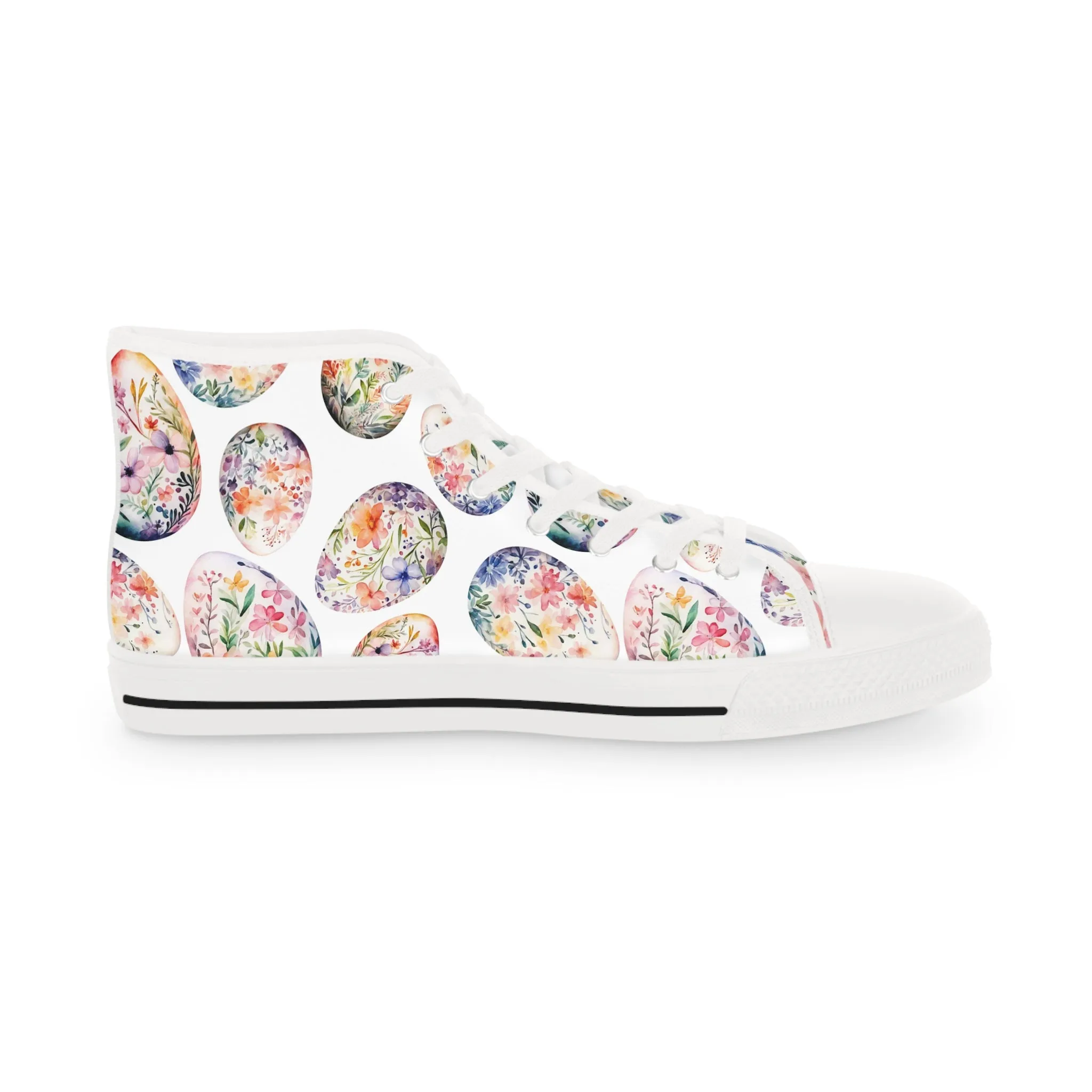 Colored Watercolor Easter Eggs Flowers Men's High Top Sneakers