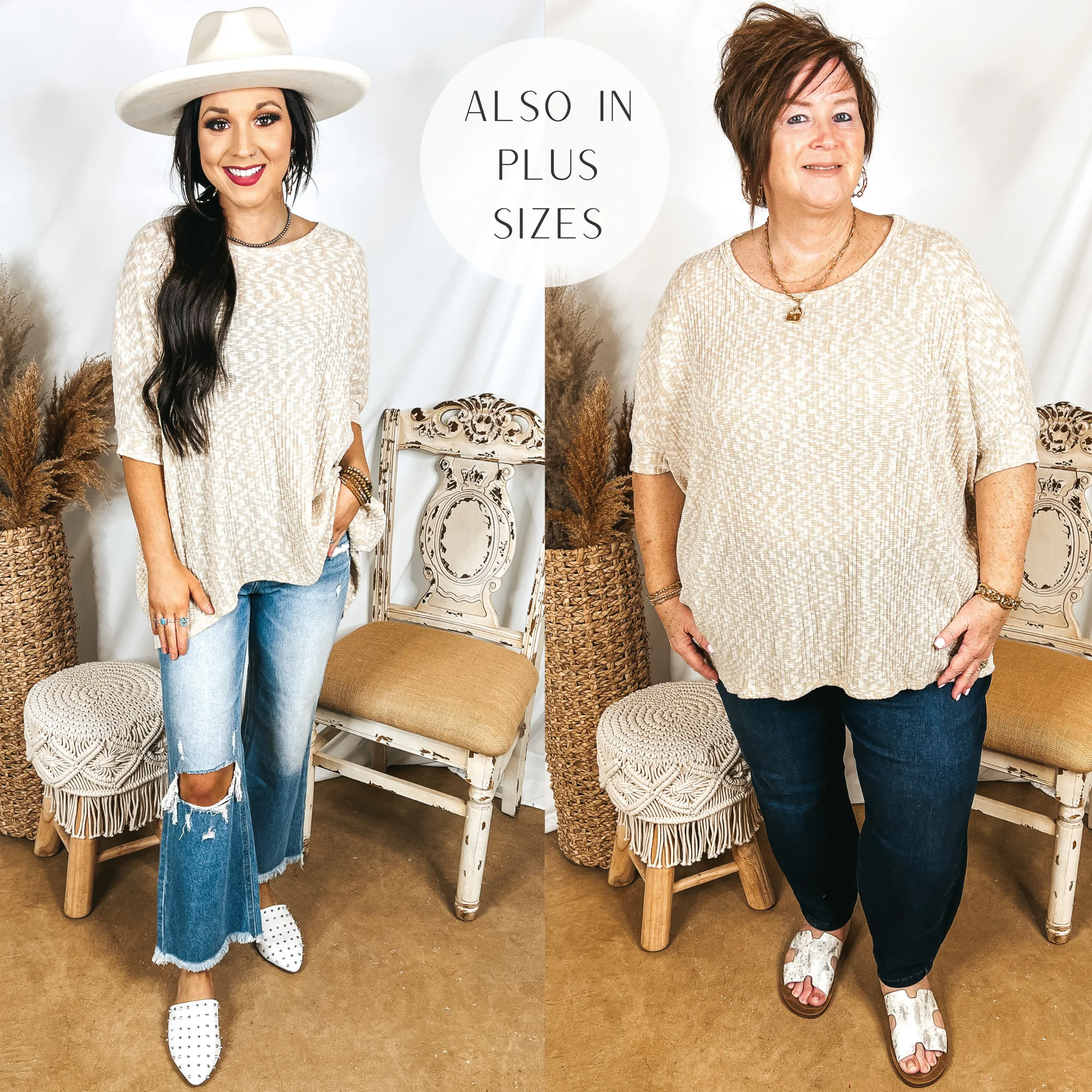 Corner Cafe Ribbed Poncho Top in Oatmeal