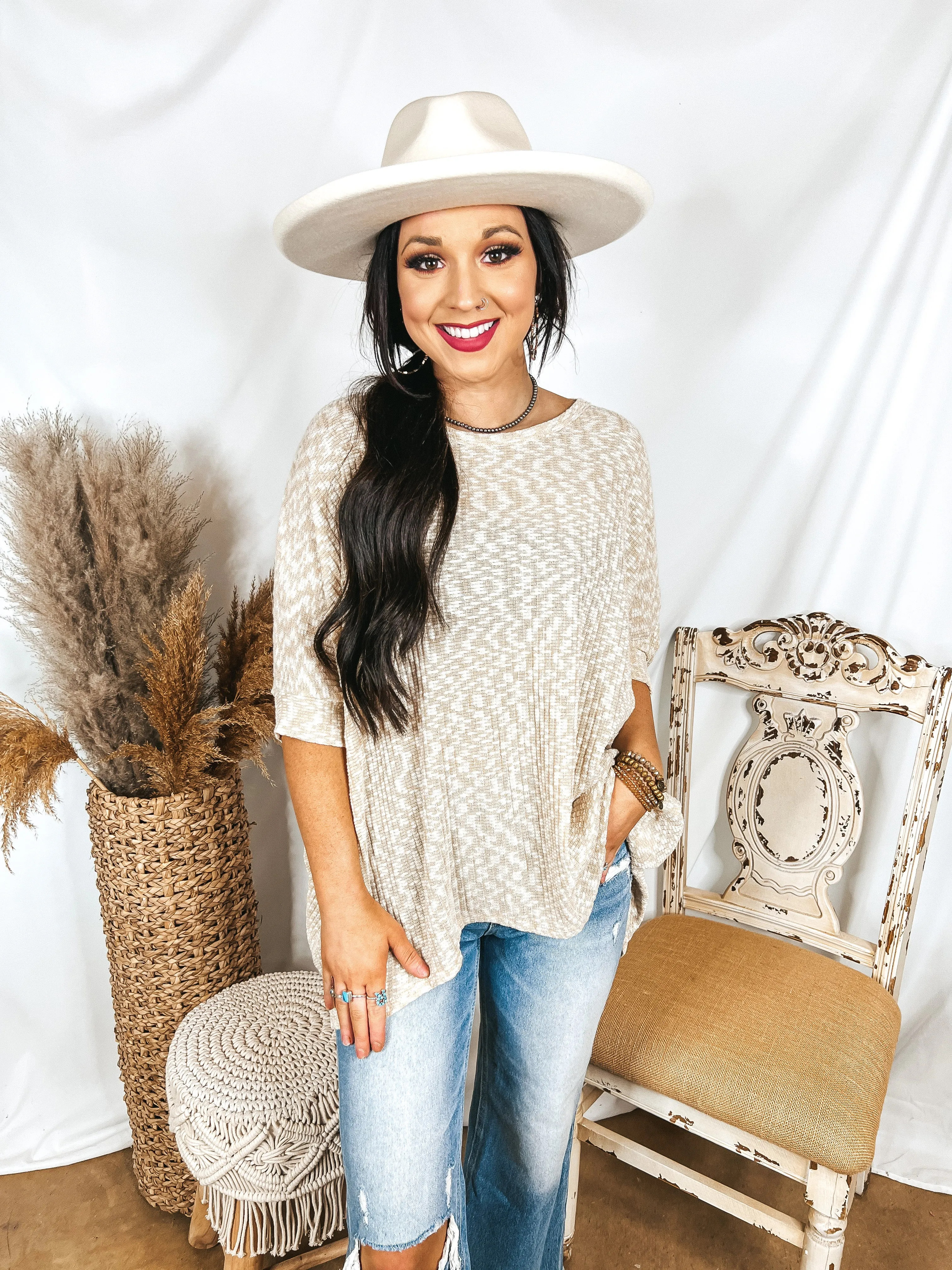 Corner Cafe Ribbed Poncho Top in Oatmeal