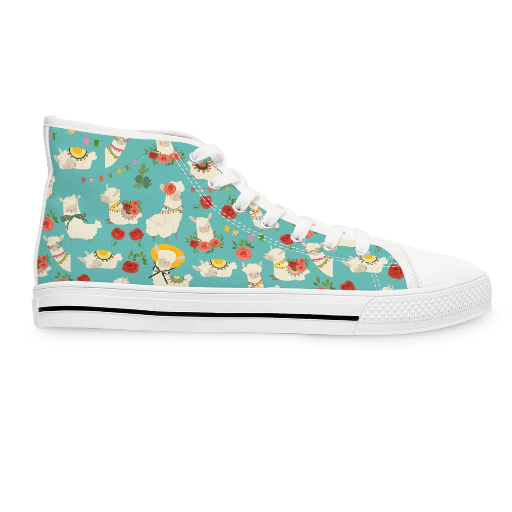 Cute Llama and Red Roses Women's High Top Sneakers