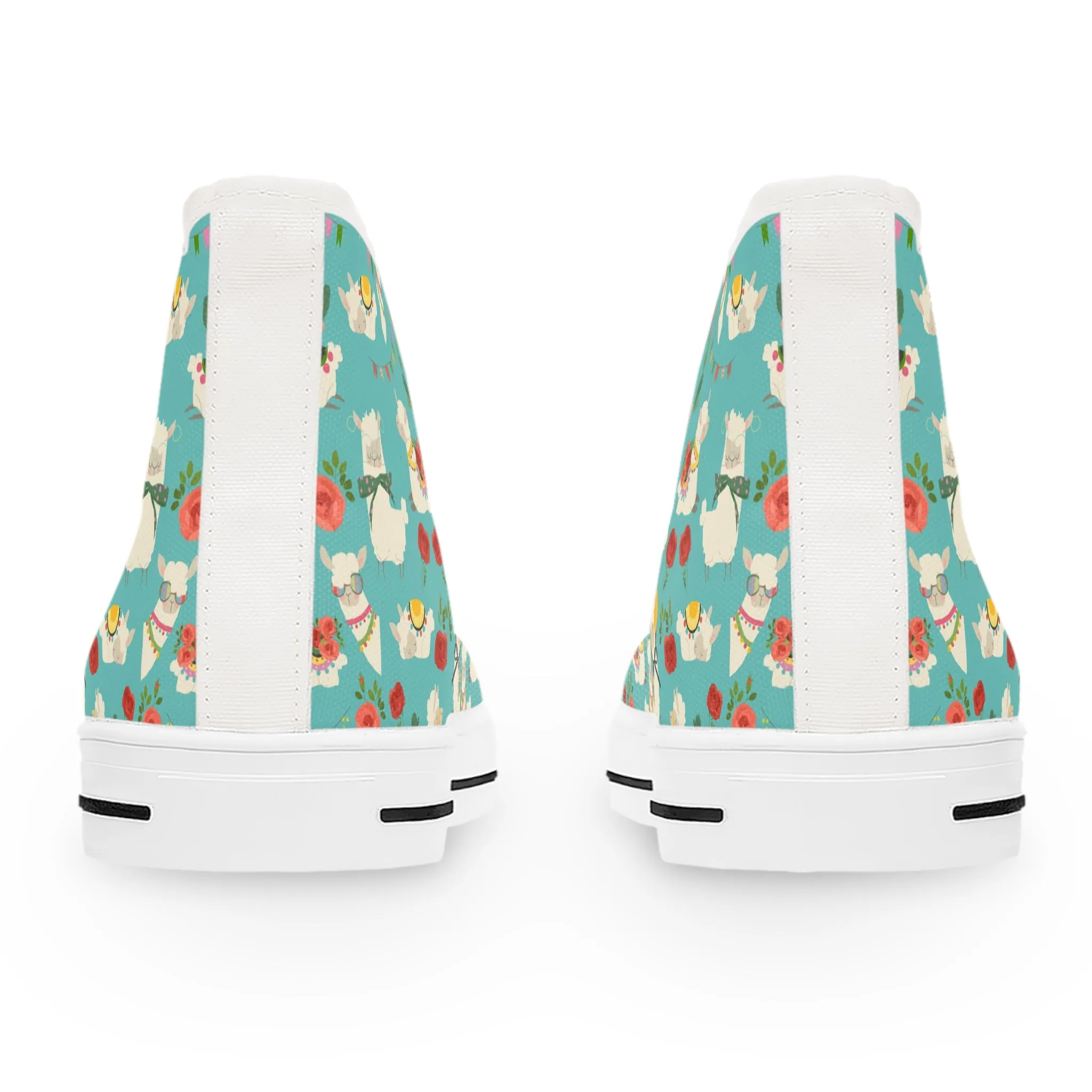 Cute Llama and Red Roses Women's High Top Sneakers