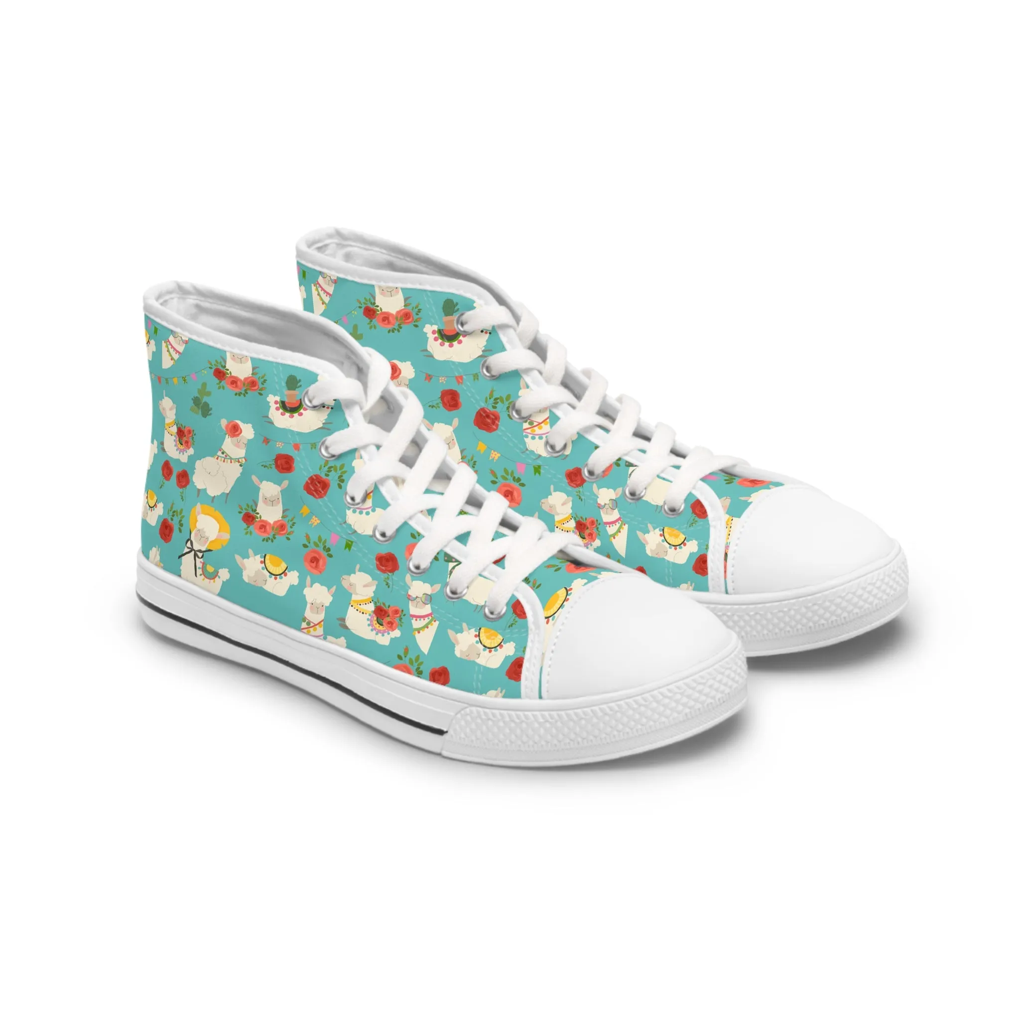 Cute Llama and Red Roses Women's High Top Sneakers